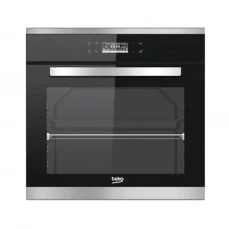 Prednja strana ugradbene rerne Beko, siva