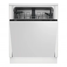 Prednja strana sa otvorenim vratima ugradbene mašine za pranje suđa Beko