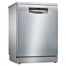 Bočna i prednja strana samostojeće mašine za pranje suđa Bosch, siva